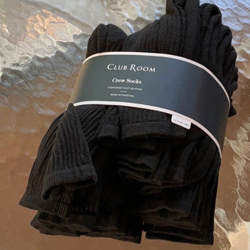 Club Room Men’s 12-pk Black Crew Socks Shoe Sz 7-12 Sock Sz 10-13 NEW